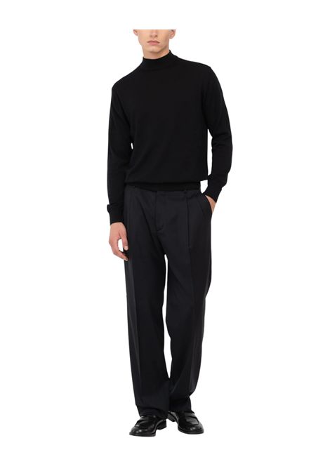Relaxed fit double pleat trousers in black stretch wool MANUEL RITZ | Trousers | 3932P1003 25050099